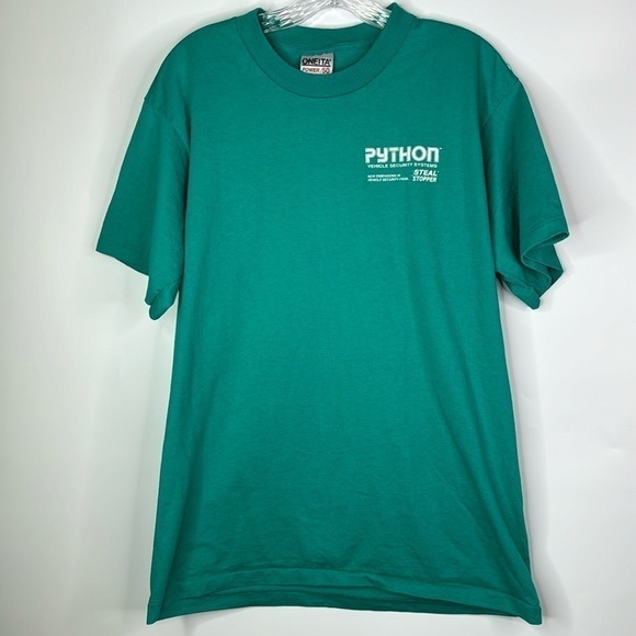 Vintage Oneita Python Vehicle Security Racing Tshirt Teal Green XL - Picture 2 of 8